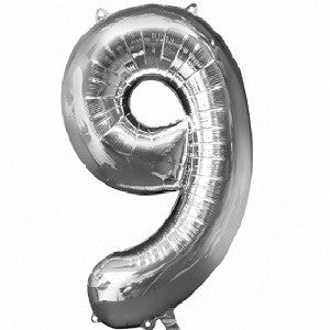 Number 9 Silver Large Shape Balloon