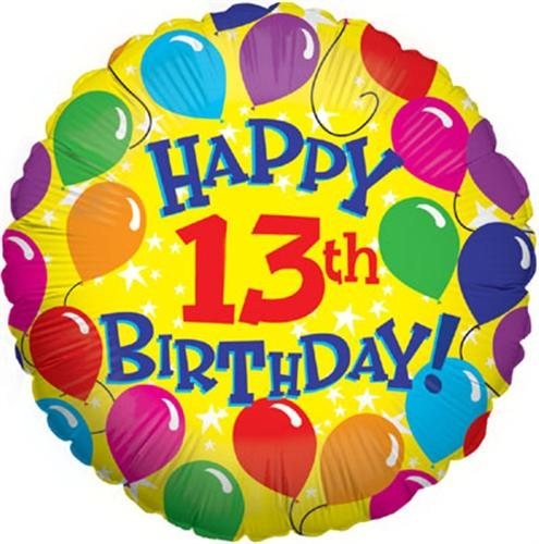 13th Yellow Birthday Balloons 18" Foil Balloon