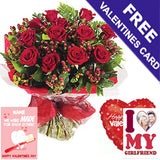 12 Red Roses & Valentines Balloon