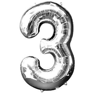 Number 3 Silver Large Shape Balloon