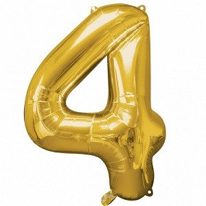 Number 4 Gold Large Shape Balloon