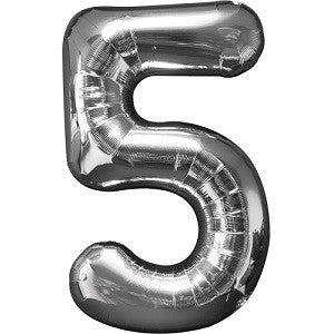 Number 5 Silver Large Shape Balloon