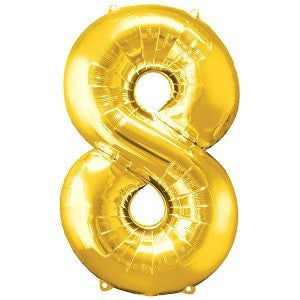 Number 8 Gold Large Shape Balloon