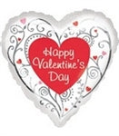 Happy Valentines Day - Silver Swirls & Hearts